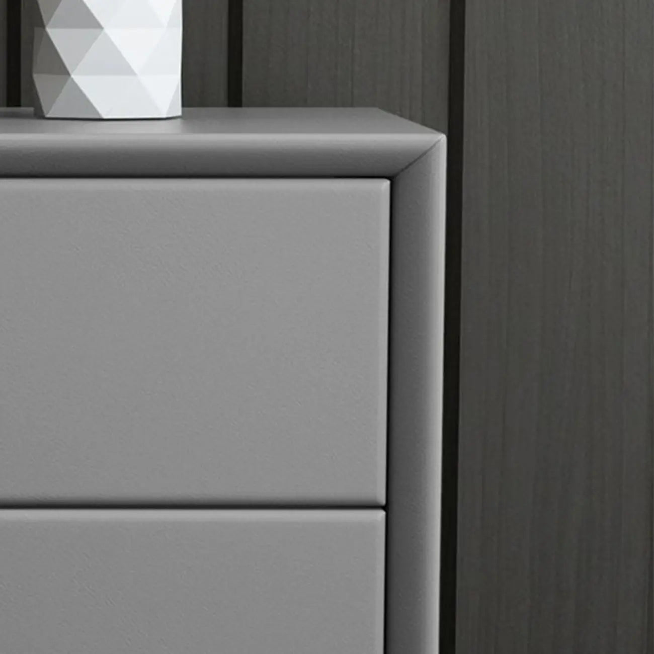 Chic Khaki Leather Gold Accents 2-Drawer Nightstand