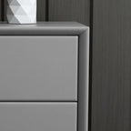 Chic Khaki Leather Gold Accents 2-Drawer Nightstand