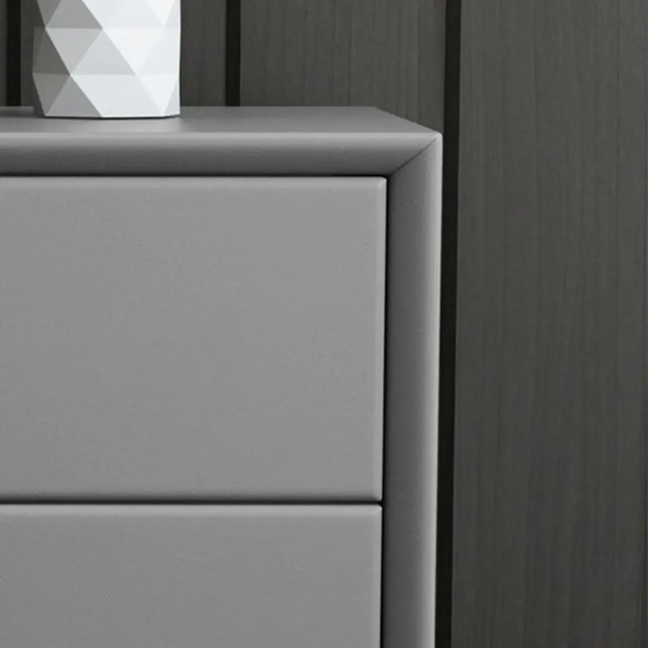 Chic Khaki Leather Gold Accents 2-Drawer Nightstand