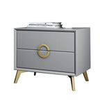 Chic Khaki Leather Gold Accents 2-Drawer Nightstand
