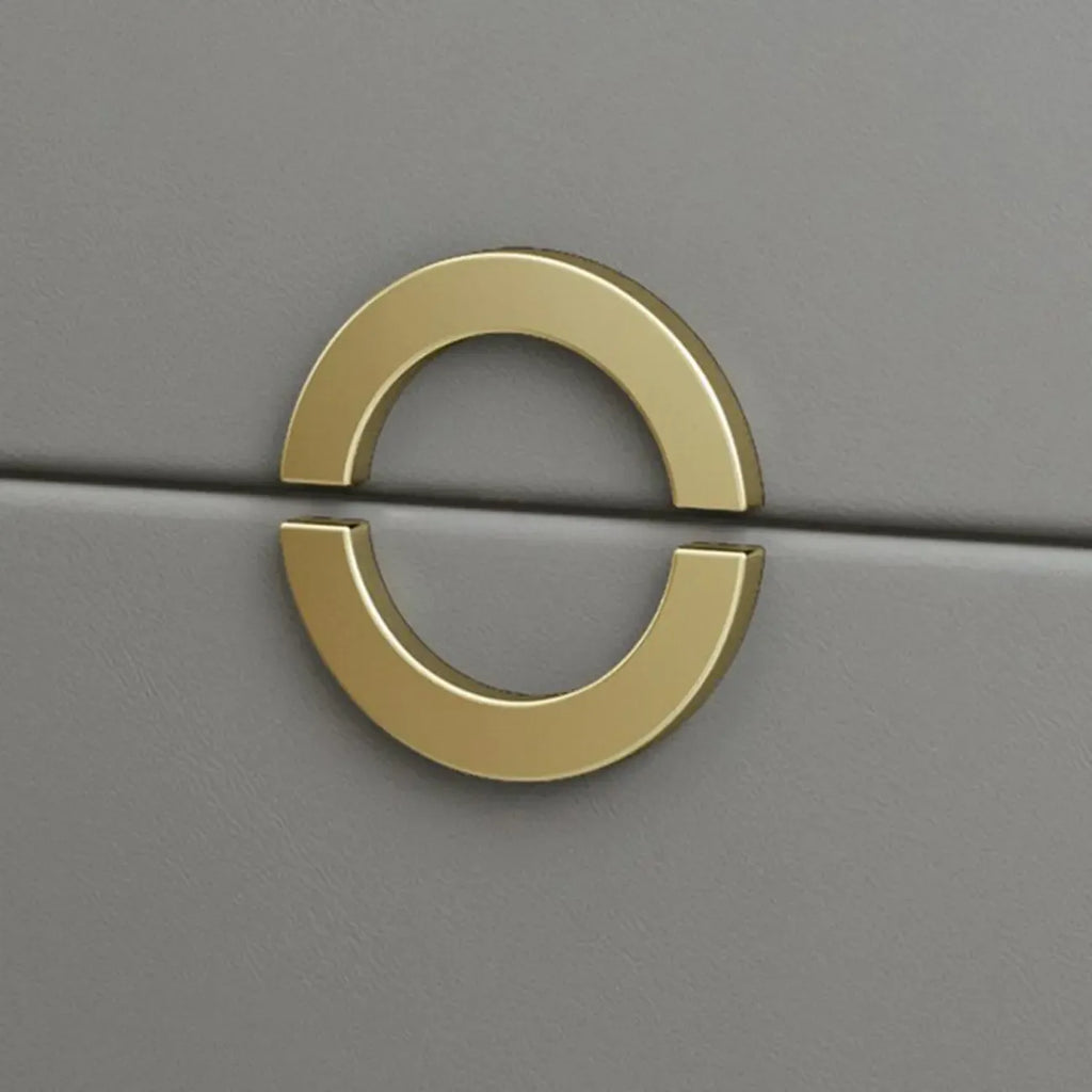 Chic Khaki Leather Gold Accents 2-Drawer Nightstand