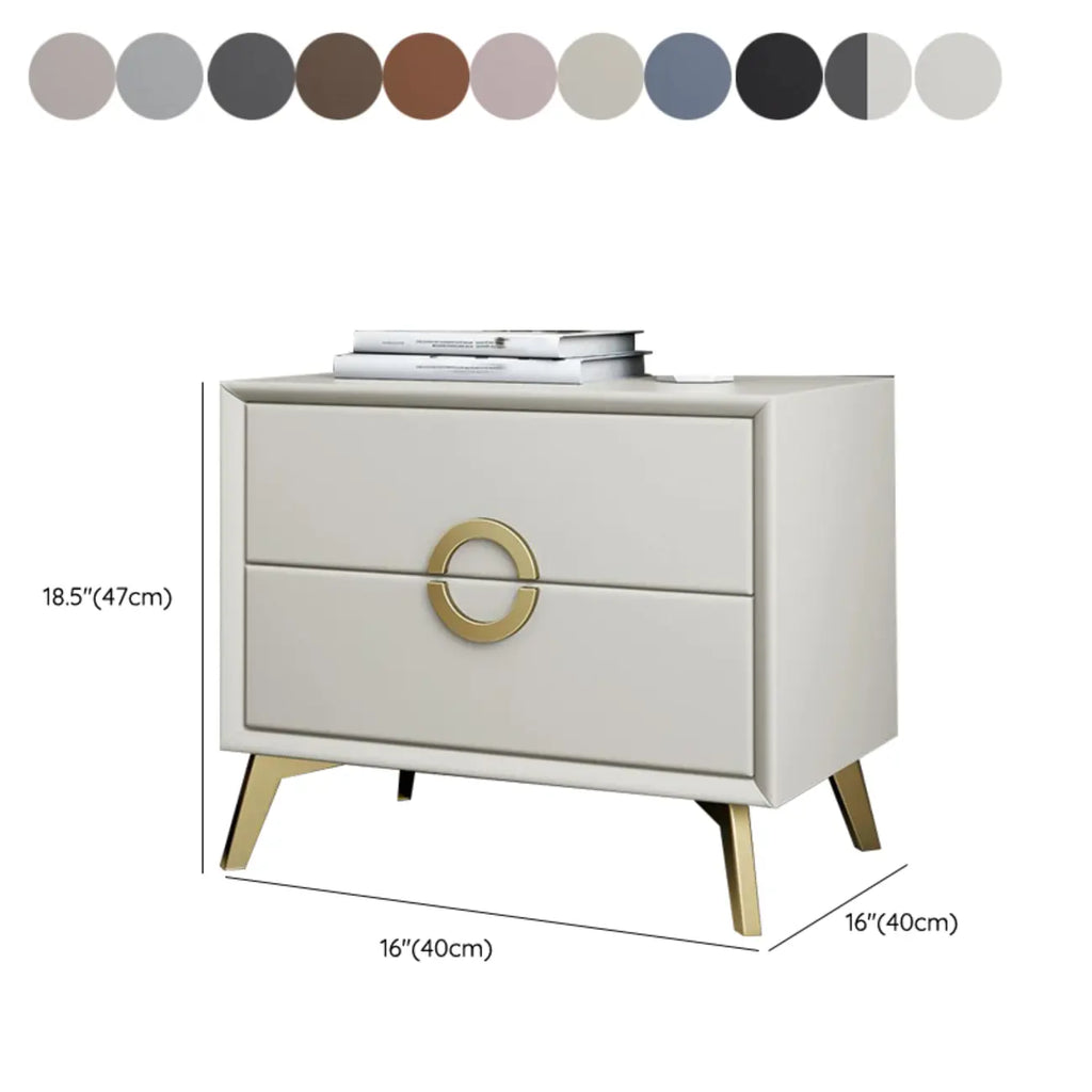 Chic Khaki Leather Gold Accents 2-Drawer Nightstand