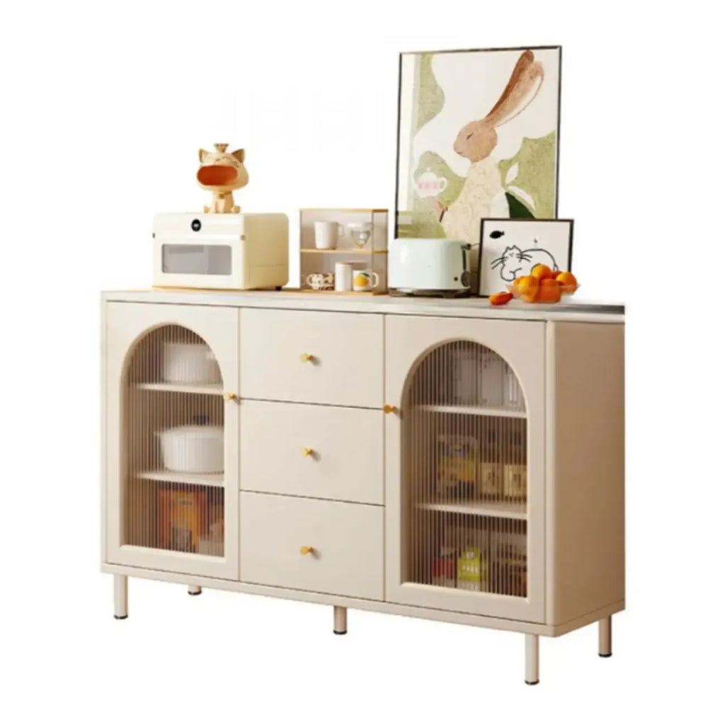 Scandinavian Cream Wood 2-Door Sideboard with Drawers