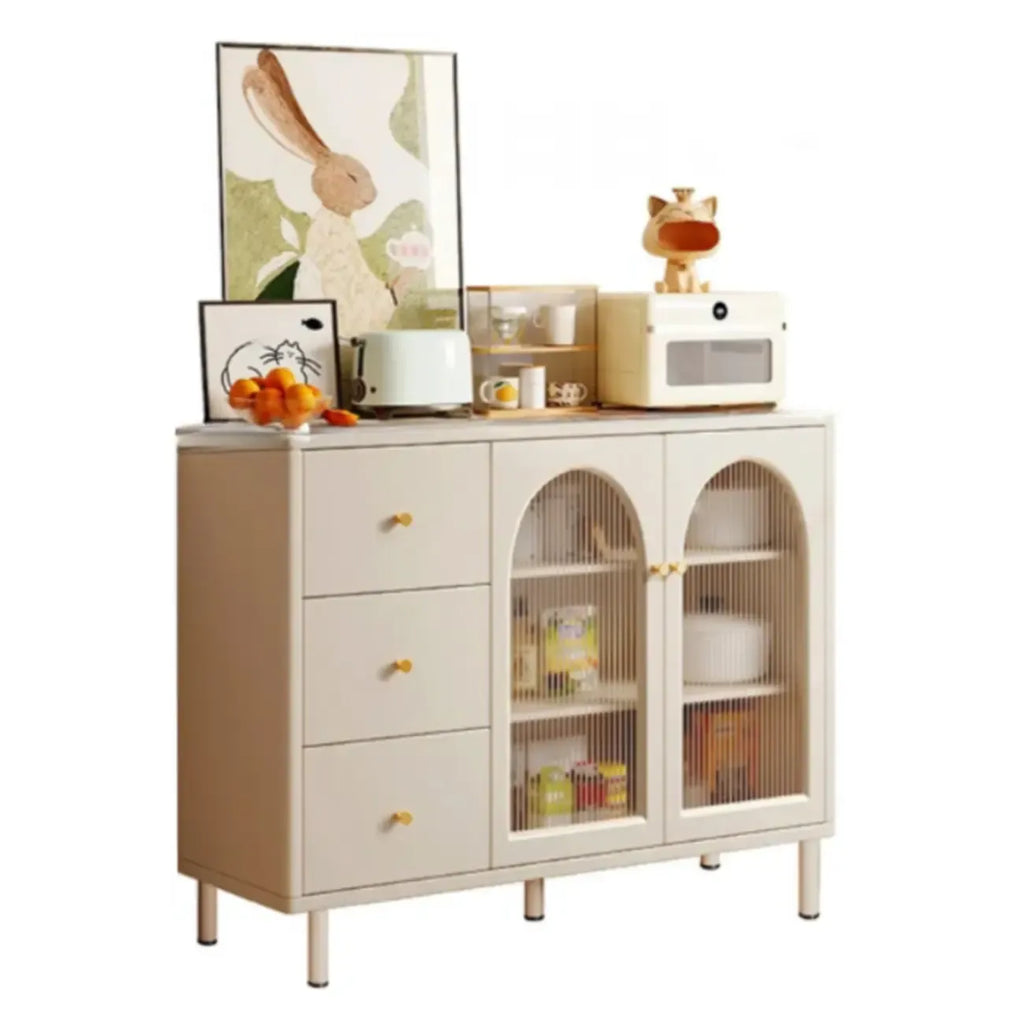 Scandinavian Cream Wood 2-Door Sideboard with Drawers