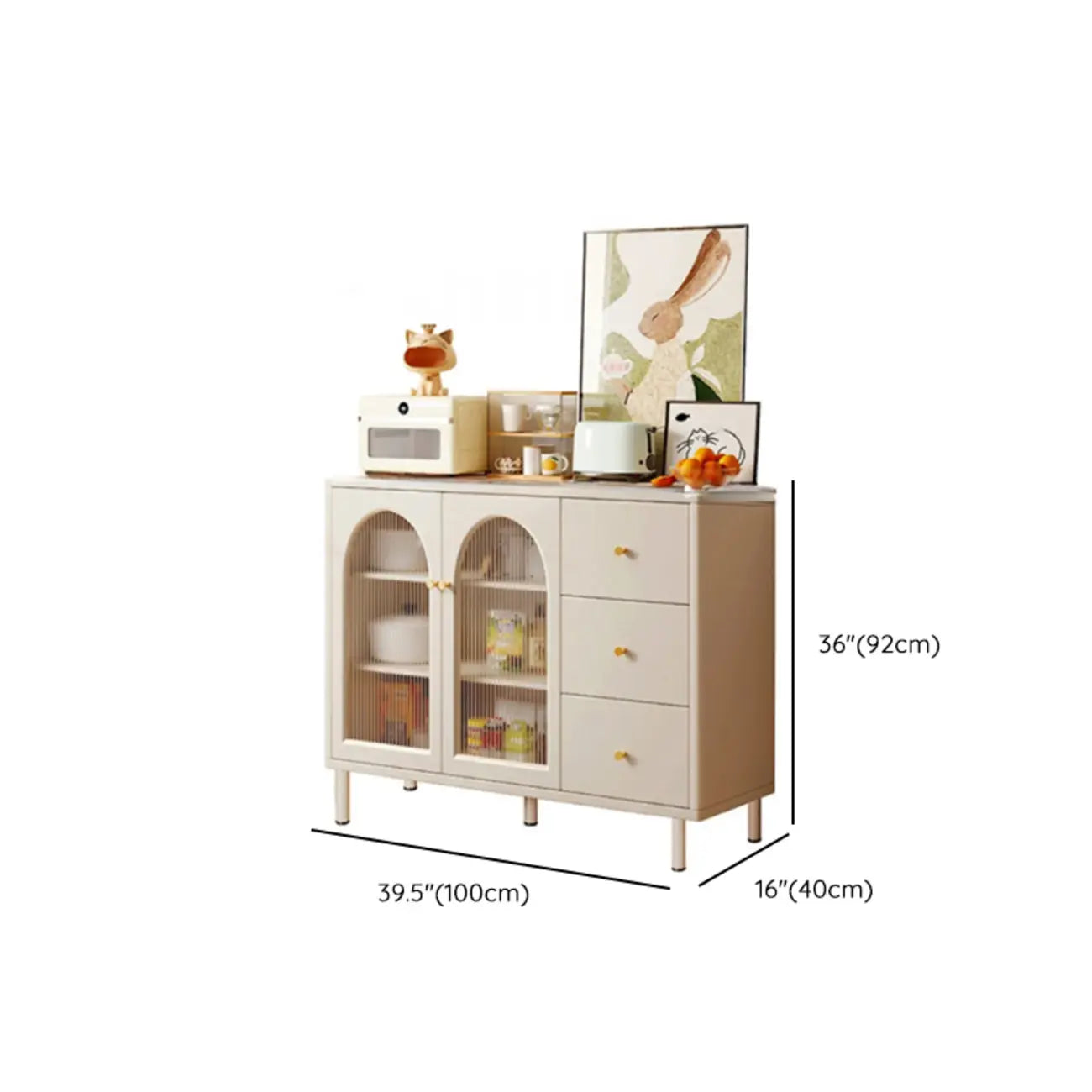 Scandinavian Cream Wood 2-Door Sideboard with Drawers