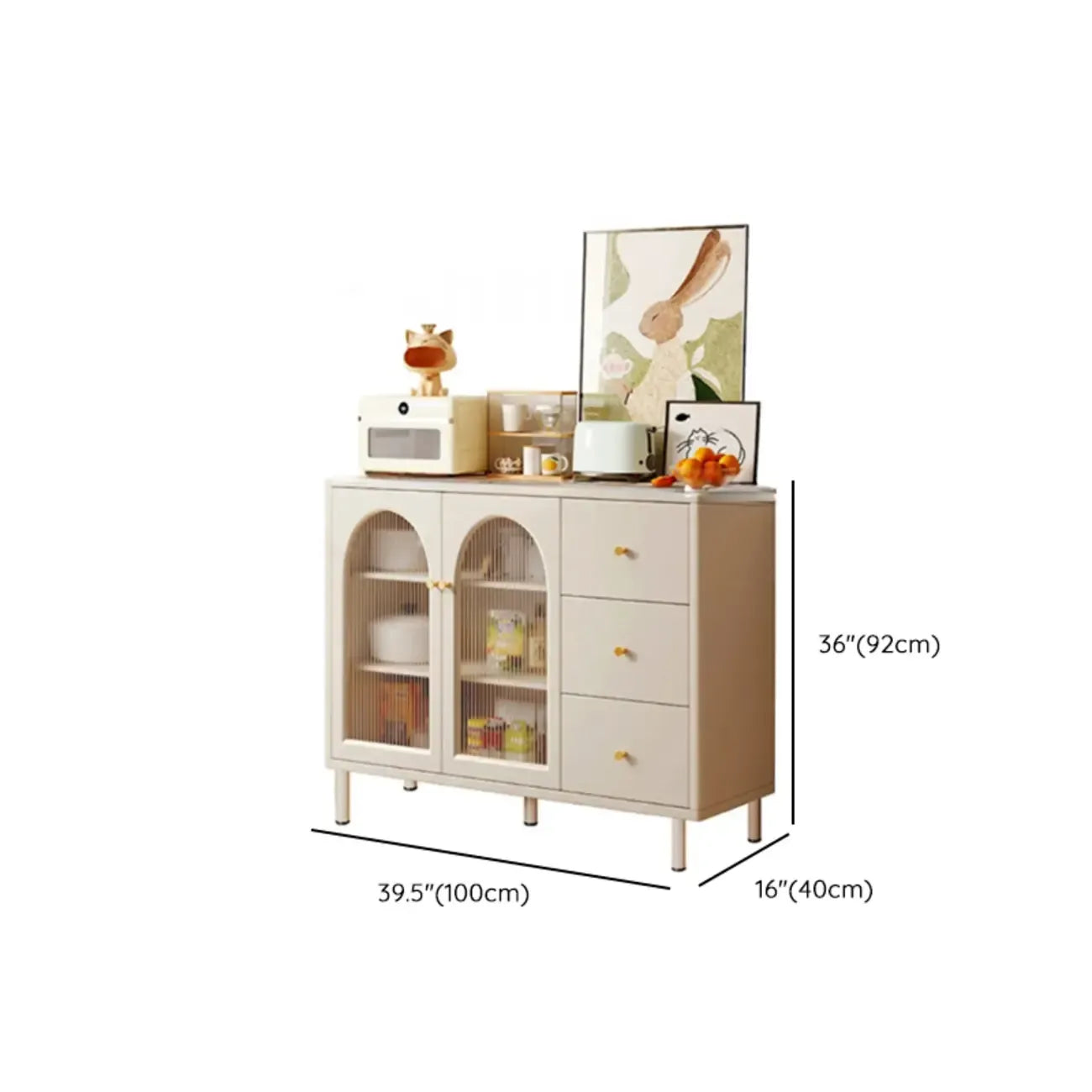 Scandinavian Cream Wood 2-Door Sideboard with Drawers