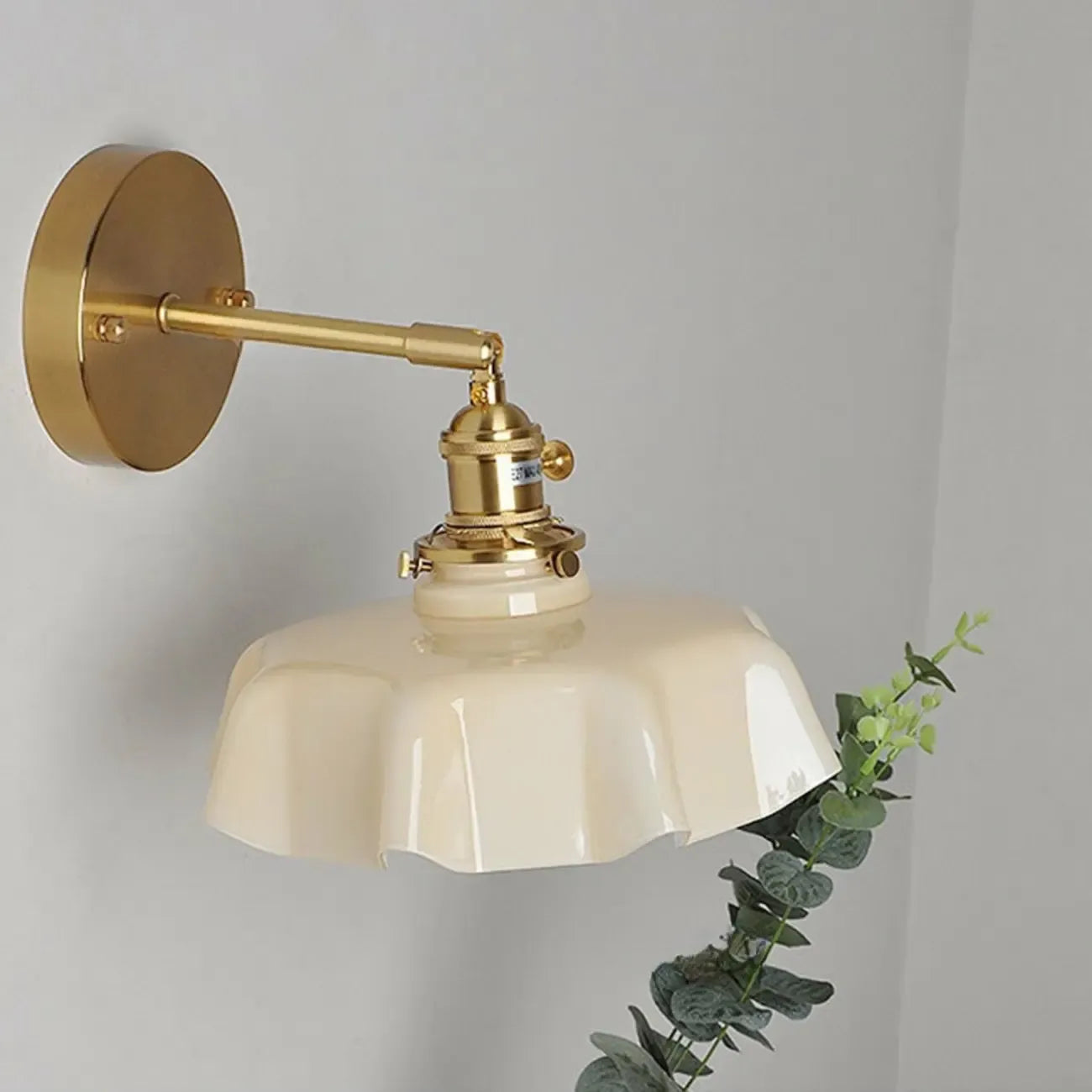 Vintage Adjustable Brass Wall Sconce with Glass Shade