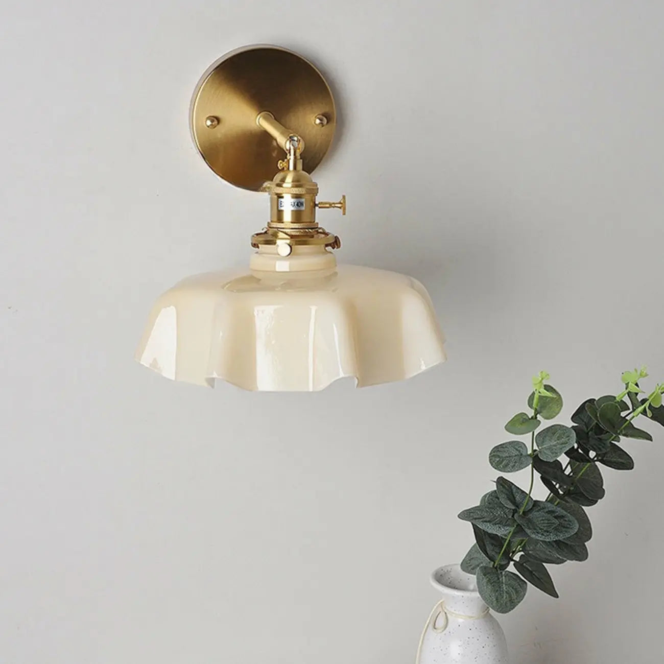 Vintage Adjustable Brass Wall Sconce with Glass Shade