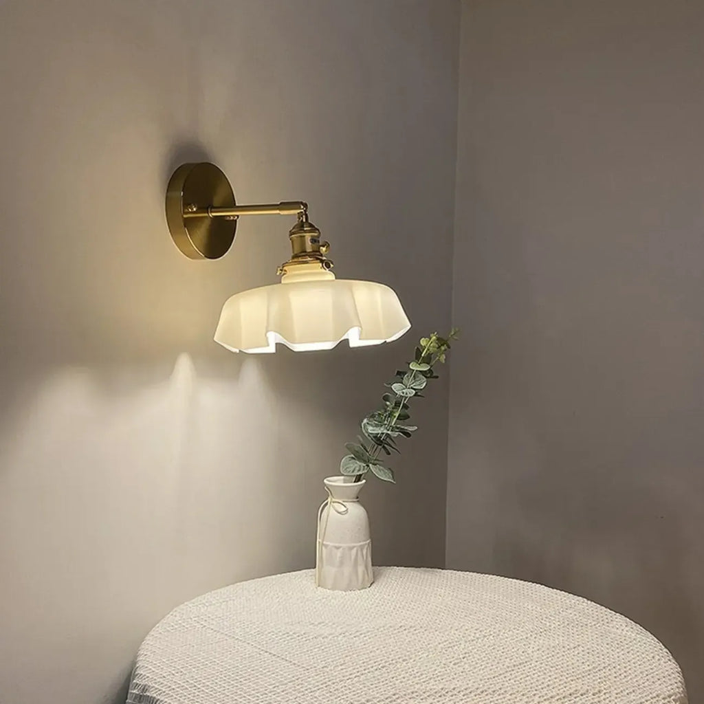 Vintage Adjustable Brass Wall Sconce with Glass Shade