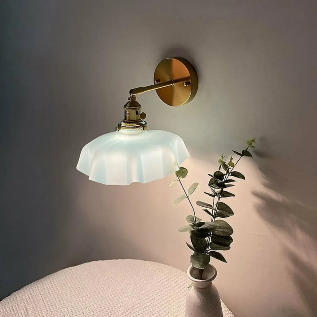 Vintage Adjustable Brass Wall Sconce with Glass Shade