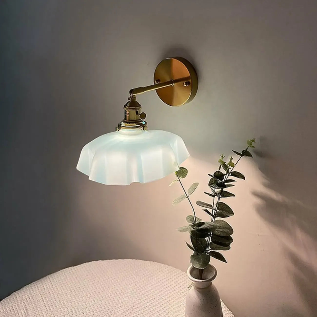 Vintage Adjustable Brass Wall Sconce with Glass Shade