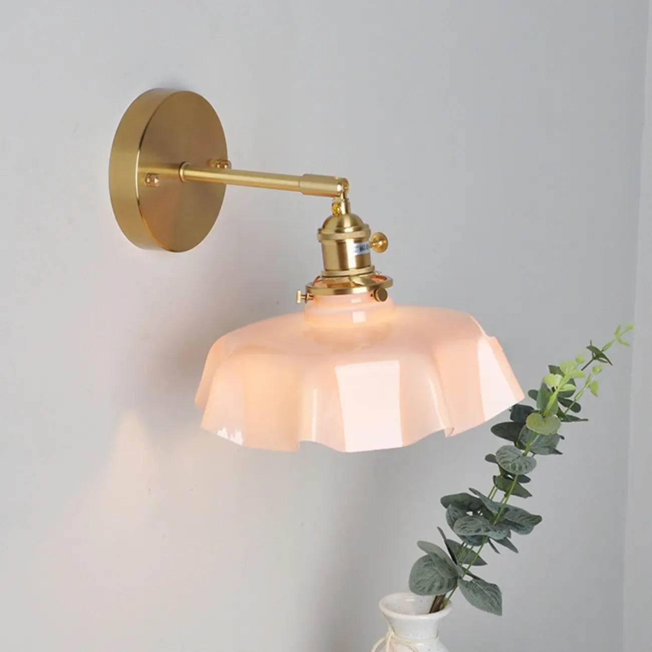 Vintage Adjustable Brass Wall Sconce with Glass Shade