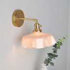 Vintage Adjustable Brass Wall Sconce with Glass Shade