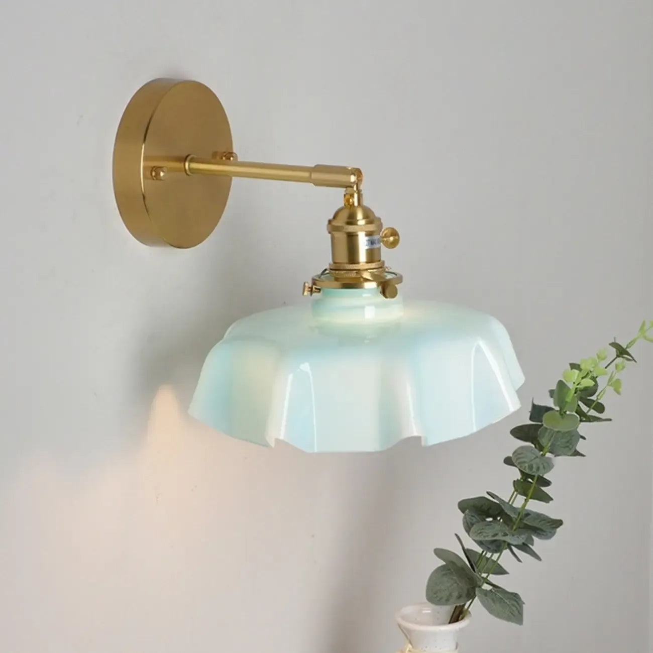 Vintage Adjustable Brass Wall Sconce with Glass Shade