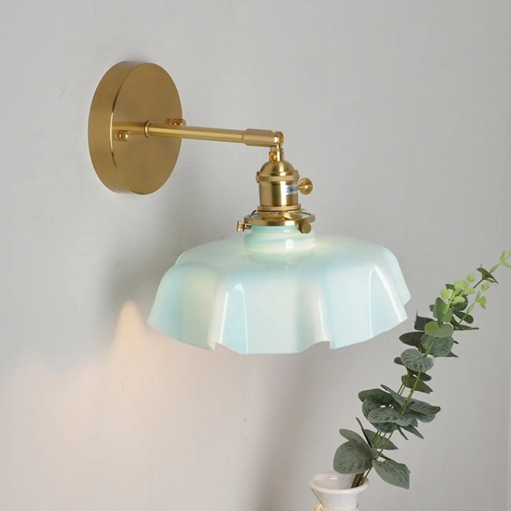 Vintage Adjustable Brass Wall Sconce with Glass Shade