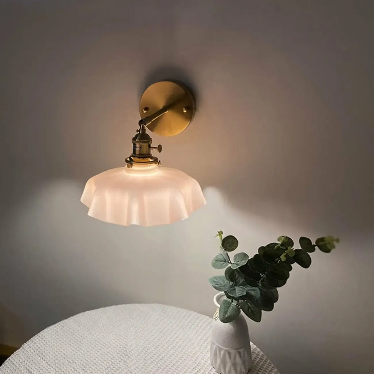 Vintage Adjustable Brass Wall Sconce with Glass Shade