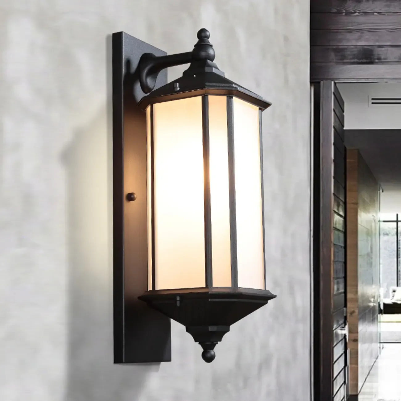 Modern Metal Geometric Frosted Glass LED Outdoor Wall Light