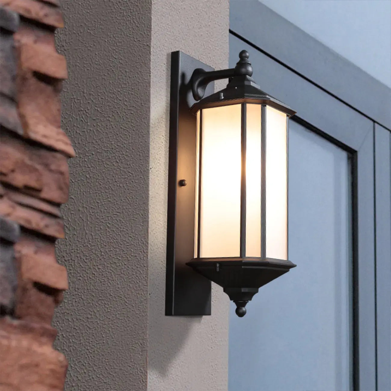 Modern Metal Geometric Frosted Glass LED Outdoor Wall Light