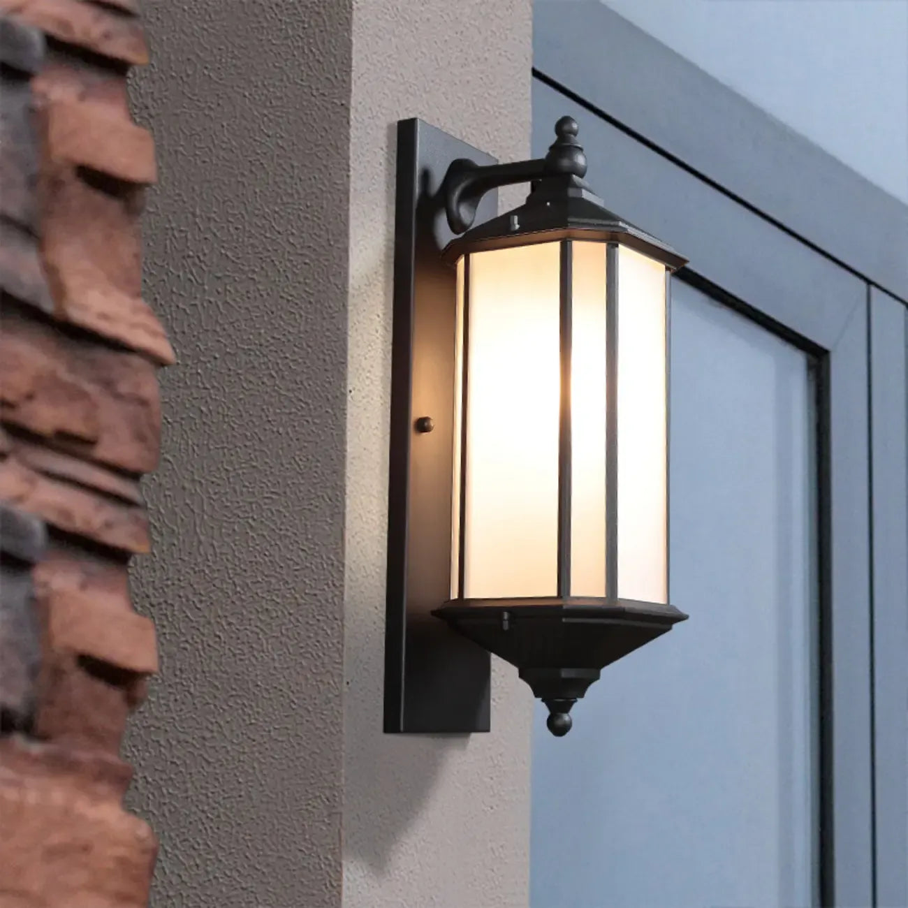 Modern Metal Geometric Frosted Glass LED Outdoor Wall Light