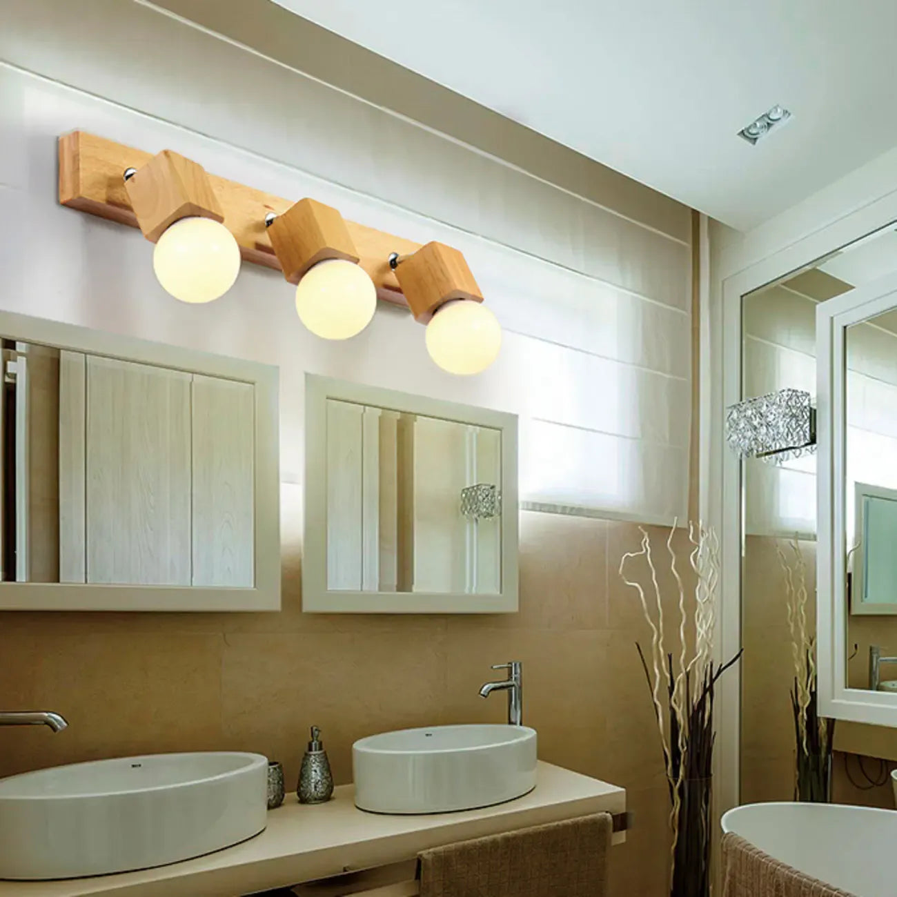 Modern Wooden Multi-Light Bathroom Vanity Light with Hardwired