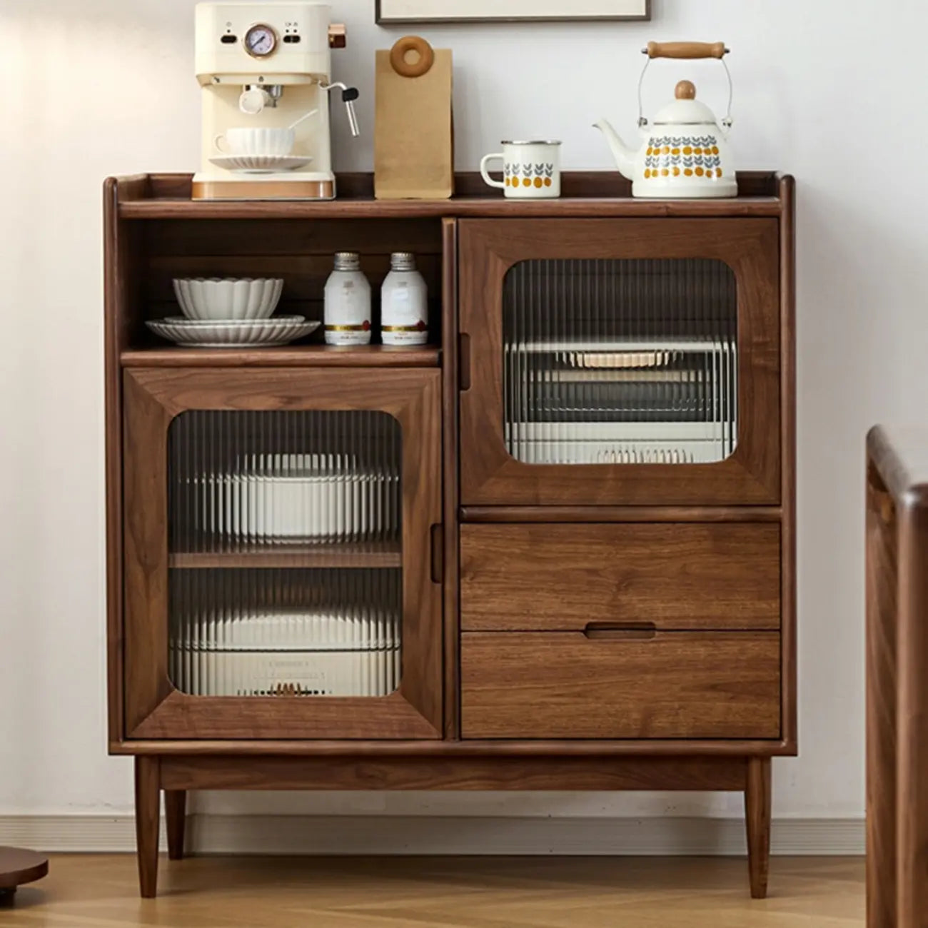 Contemporary Wood Sepia Storage Sideboard with Drawers