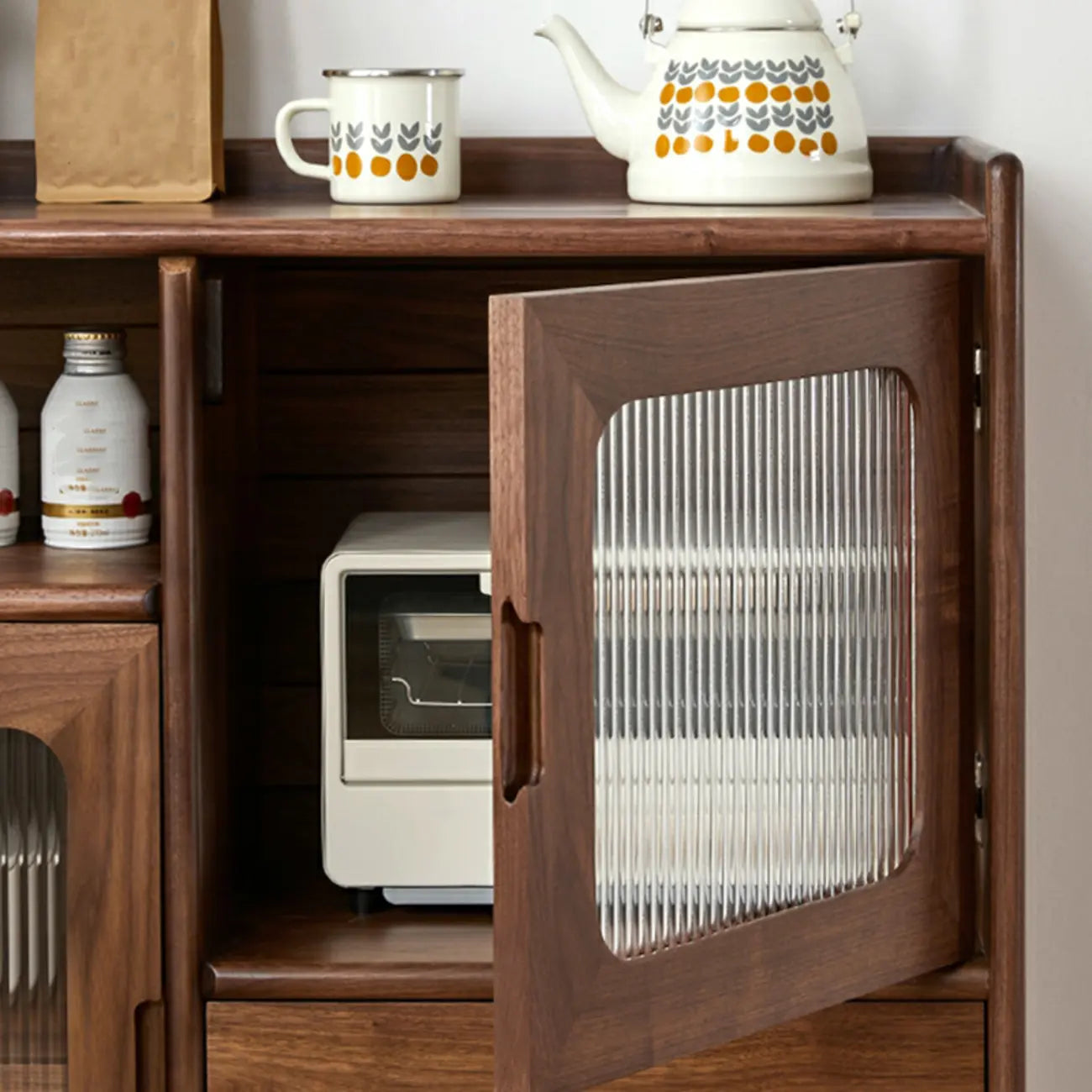 Contemporary Wood Sepia Storage Sideboard with Drawers
