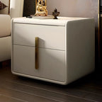 Modern Leather Top Wood 2-Drawer Nightstand
