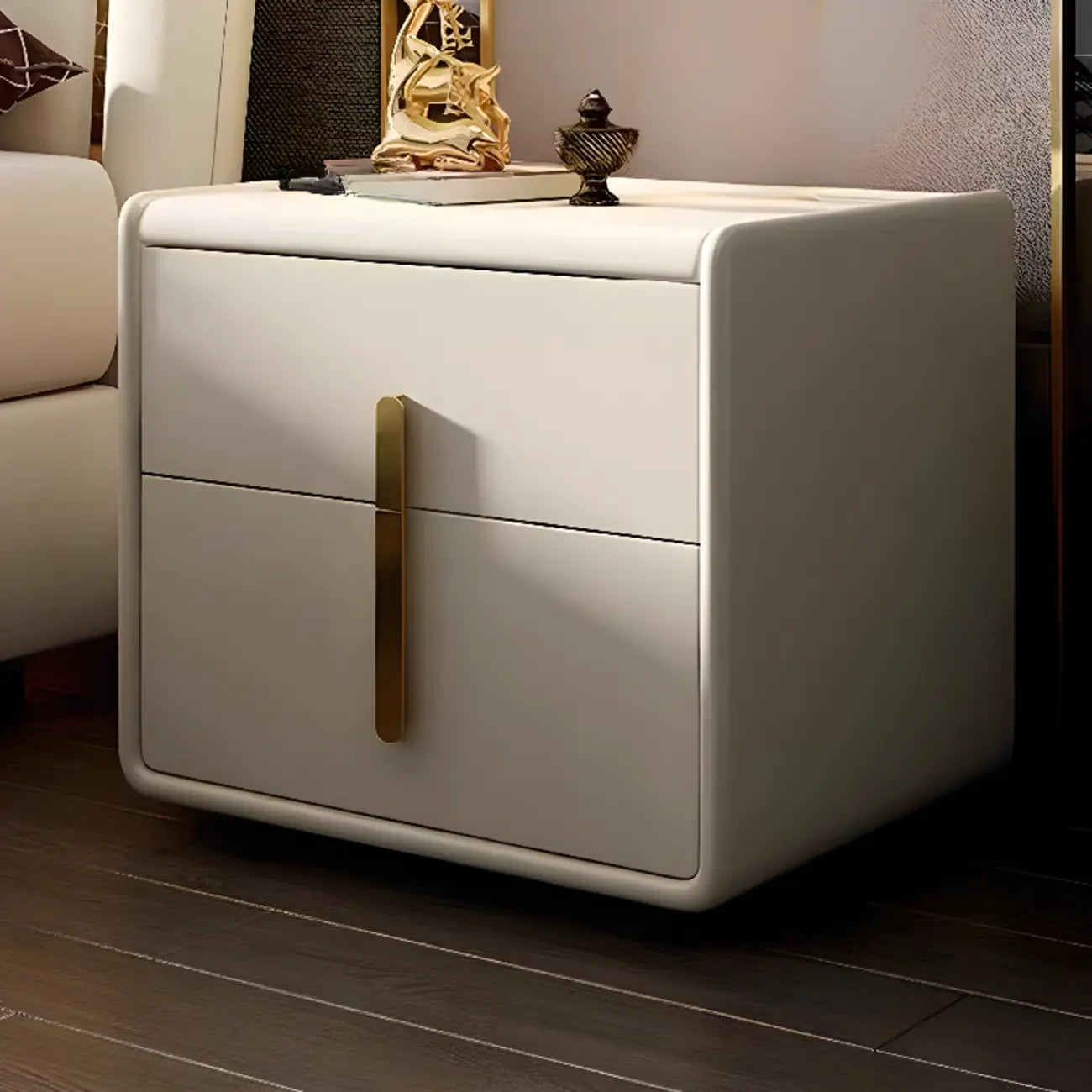 Modern Leather Top Wood 2-Drawer Nightstand