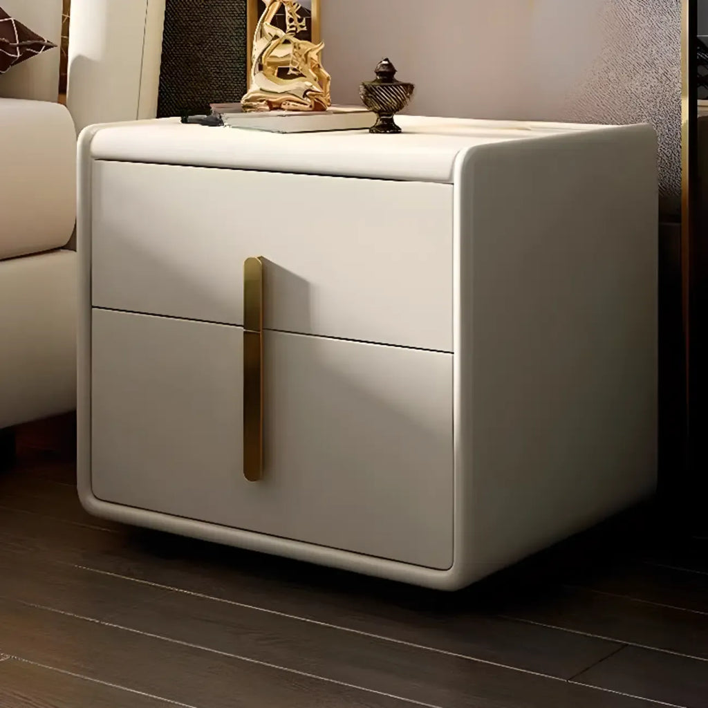 Modern Leather Top Wood 2-Drawer Nightstand