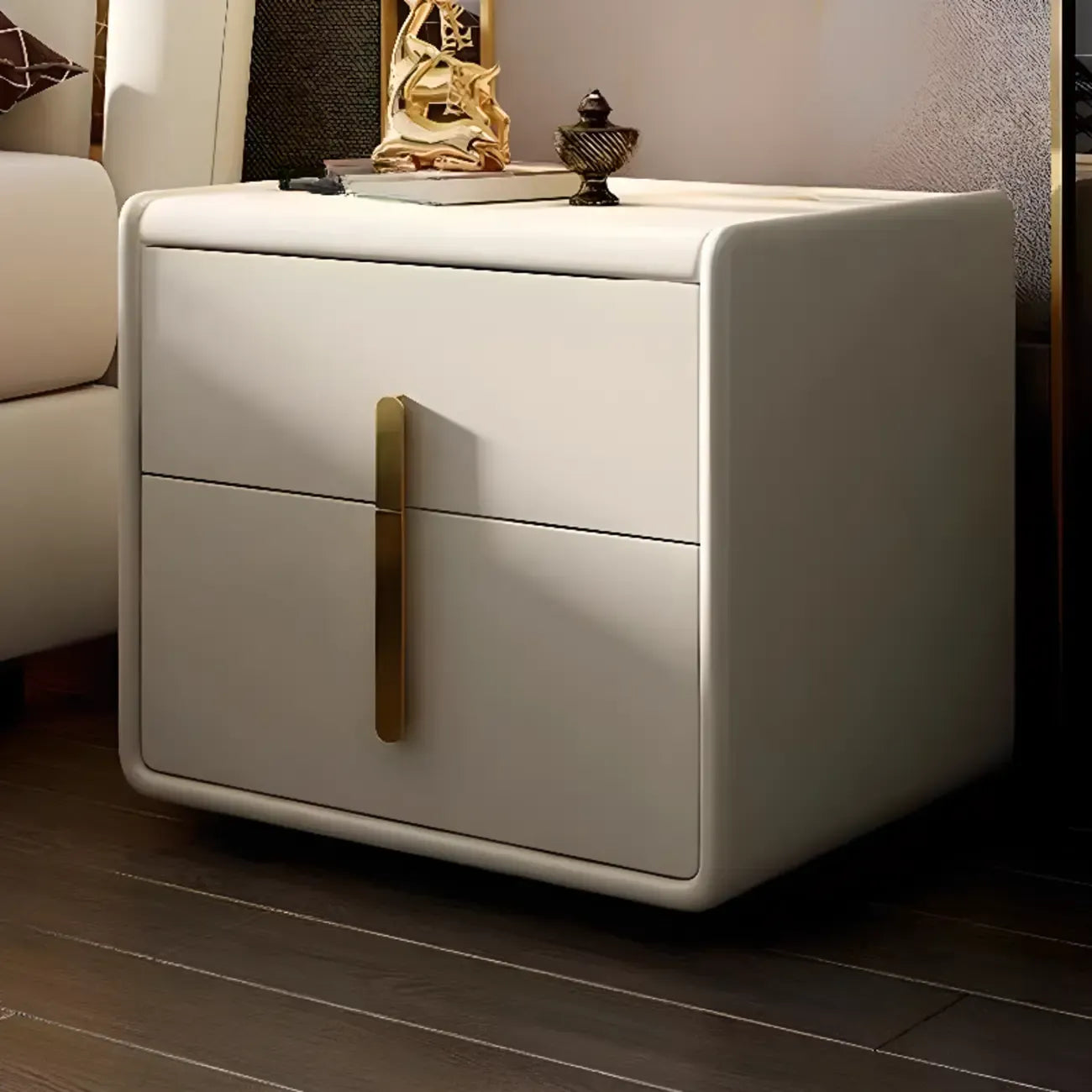 Modern Leather Top Wood 2-Drawer Nightstand