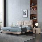 Modern Leather Top Wood 2-Drawer Nightstand