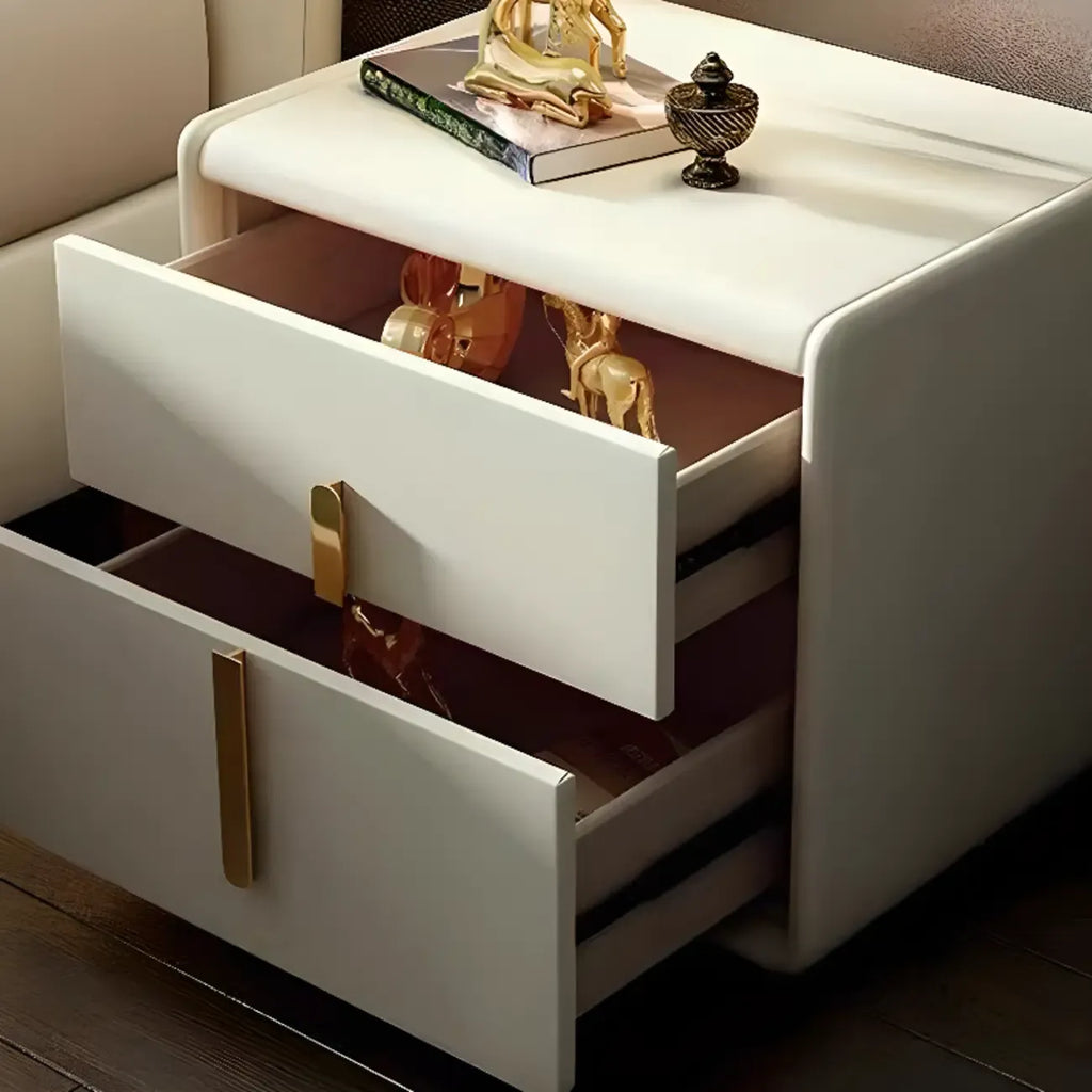 Modern Leather Top Wood 2-Drawer Nightstand