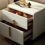 Modern Leather Top Wood 2-Drawer Nightstand