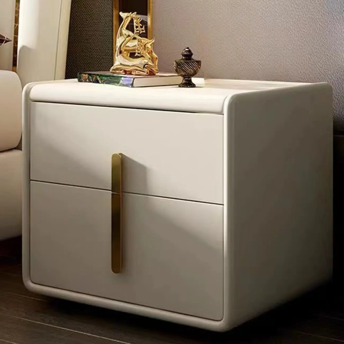 Modern Leather Top Wood 2-Drawer Nightstand