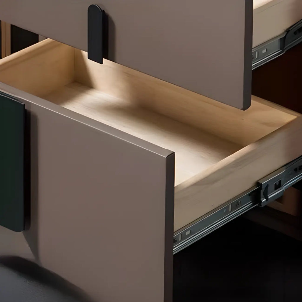 Modern Leather Top Wood 2-Drawer Nightstand