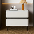 Stylish Faux Marble Leather Drawer Nightstand with Metal Legs