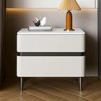 Stylish Faux Marble Leather Drawer Nightstand with Metal Legs