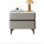 Stylish Faux Marble Leather Drawer Nightstand with Metal Legs