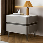 Stylish Faux Marble Leather Drawer Nightstand with Metal Legs