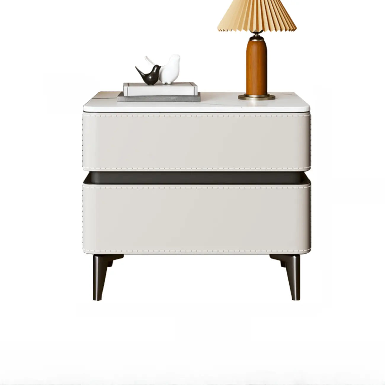Stylish Faux Marble Leather Drawer Nightstand with Metal Legs