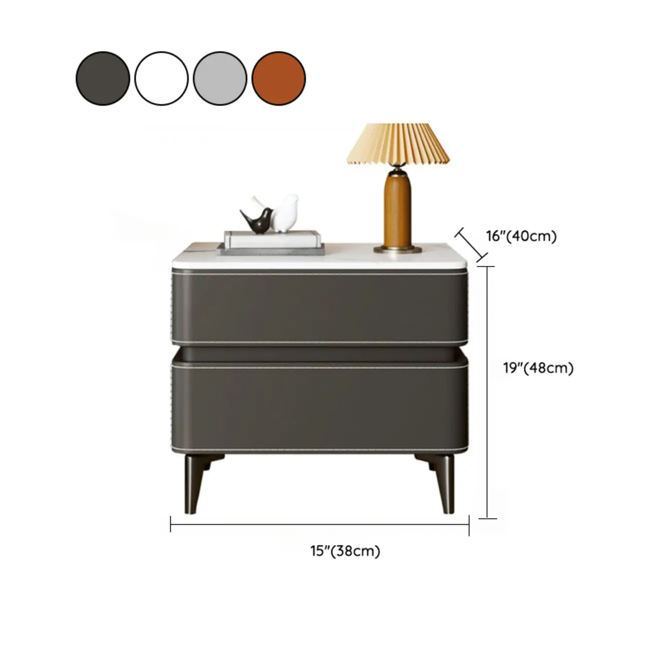 Stylish Faux Marble Leather Drawer Nightstand with Metal Legs