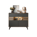 63 Black Wood Cabinet TV Stand with Open Shelving and Lights