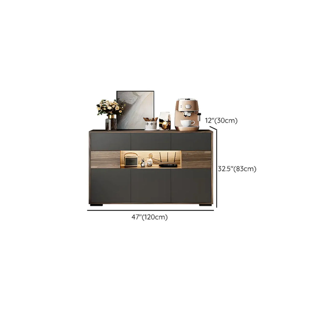 63 Black Wood Cabinet TV Stand with Open Shelving and Lights