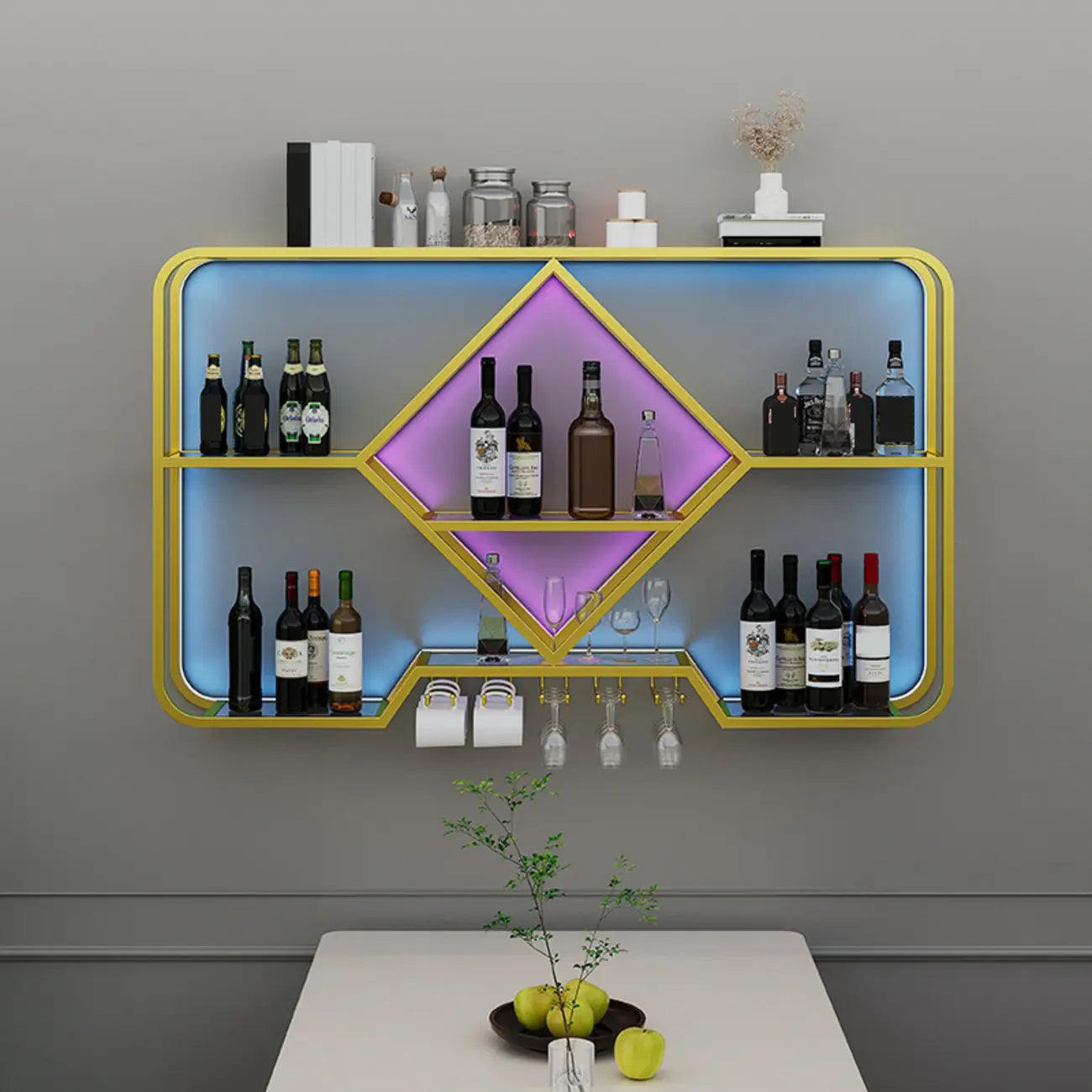 Gold Metal Diamond Wall-Mounted Wine Glass Rack