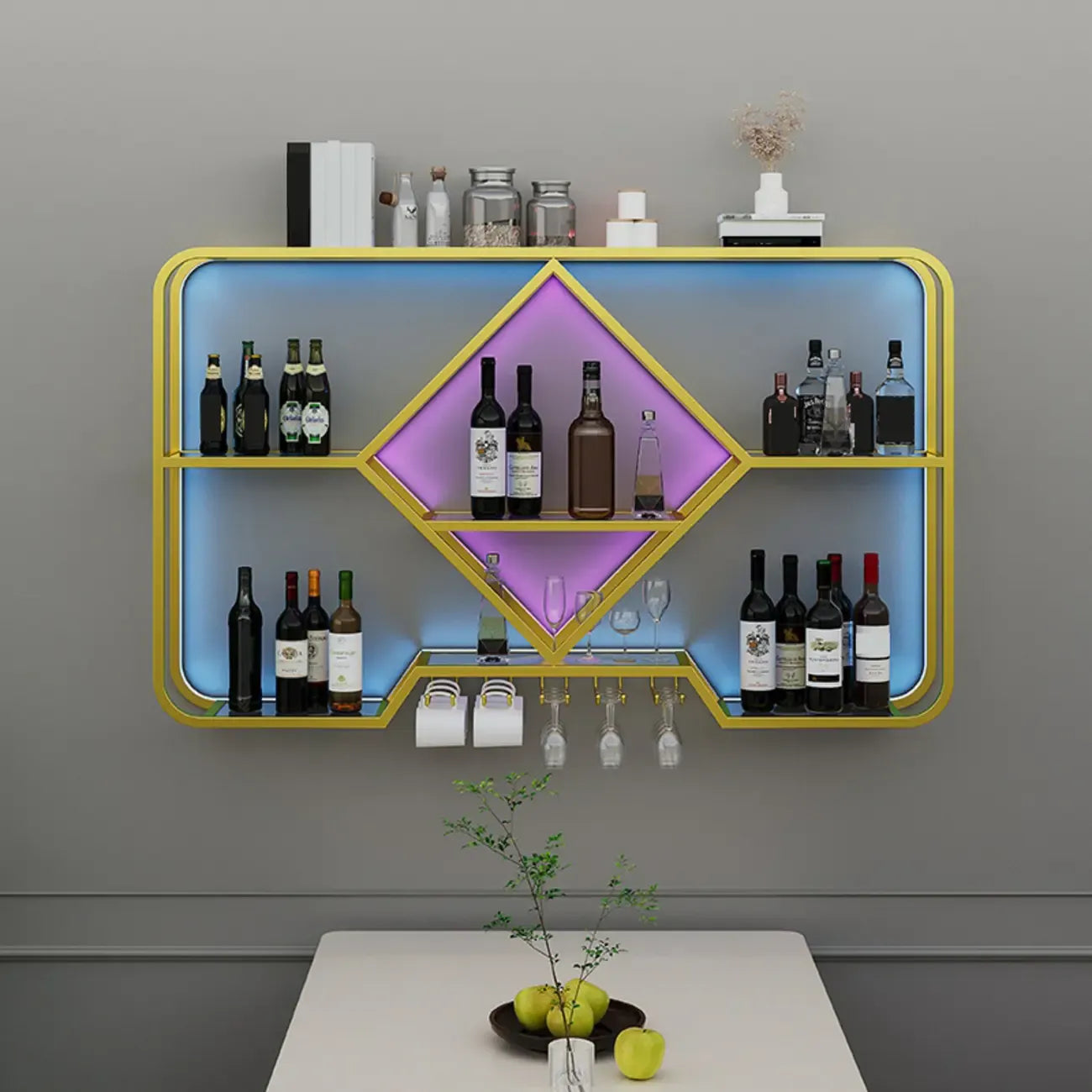 Gold Metal Diamond Wall-Mounted Wine Glass Rack