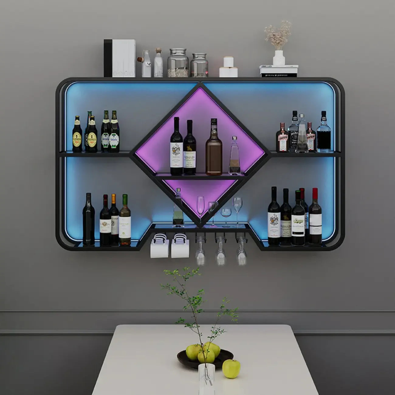 Gold Metal Diamond Wall-Mounted Wine Glass Rack