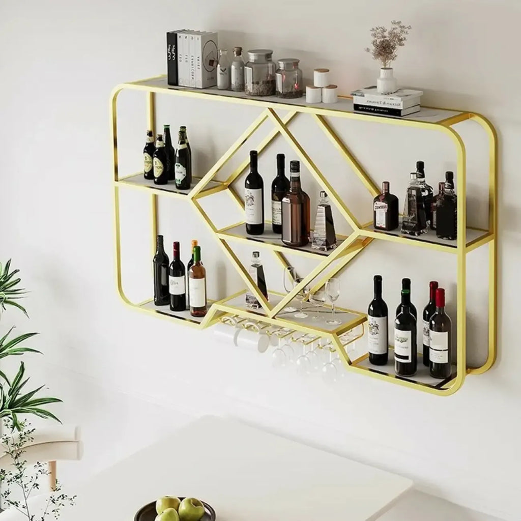 Gold Metal Diamond Wall-Mounted Wine Glass Rack