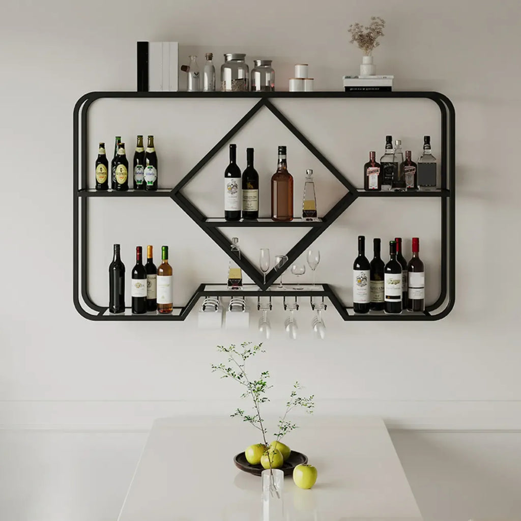 Gold Metal Diamond Wall-Mounted Wine Glass Rack