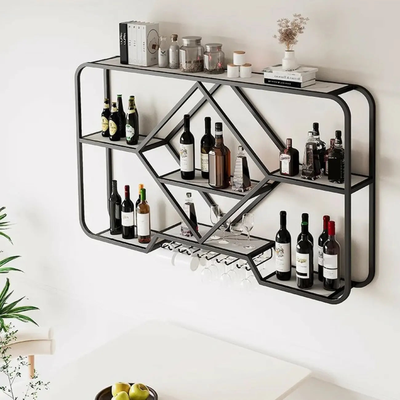 Gold Metal Diamond Wall-Mounted Wine Glass Rack