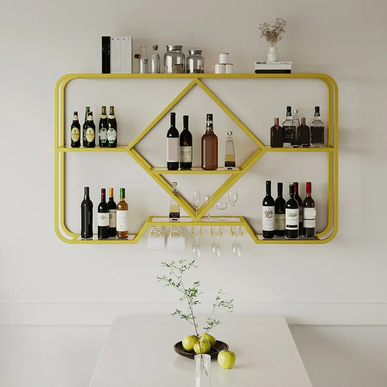Gold Metal Diamond Wall-Mounted Wine Glass Rack